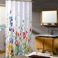 thumbnail image 3 of Stall 36"x72"Cute Purple Teal and Orange Blue Flowers Shower Curtain Set with Hooks Watercolor Botanical Bathroom Curtain Modern Minimalist Waterproof Bath Curtain Machine Washable, 3 of 6