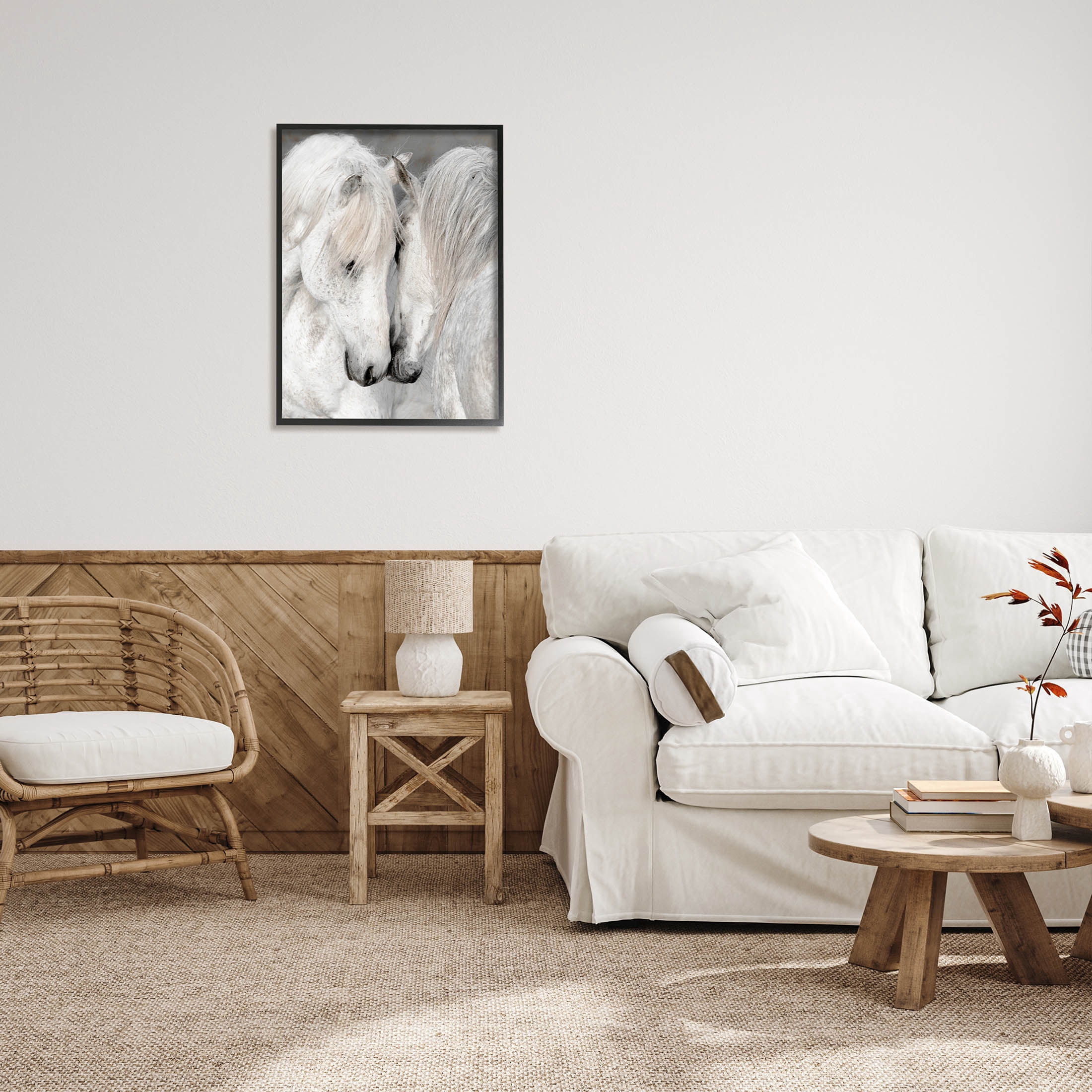 Hugging Horse Duo Wildlife Animals & Insects Photograph Black Framed Art Print Wall Art