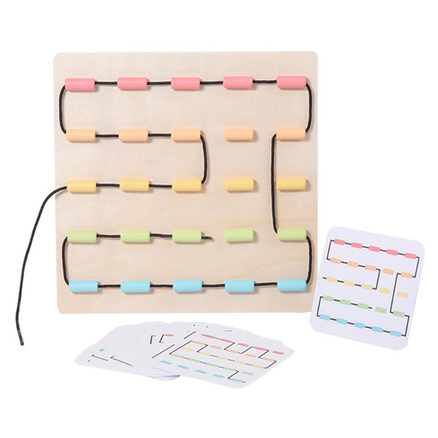 HILABEE Wooden Lacing Toy Fine Motor Skills Threading Board Block Toy Puzzles Board Game A