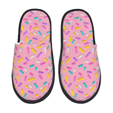 Balery Pink Donut Slient Indoor Furry Fleece Comfort House Shoes Soft Non-Slip Home Shoes Cotton slippers House Slippers-- Large