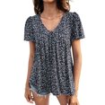 thumbnail image 4 of Hanerdun Women Floral Blouses Female Short Sleeve Pullover Shirt Top Black 2XL, 4 of 6