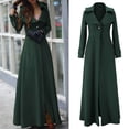 thumbnail image 2 of Women's Winter Slim Trench Coat - Lapel Long Overcoat Casual Outwear, Dark Green, M, 2 of 4