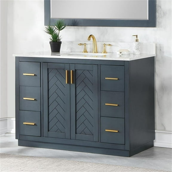 Pemberly Row 48" Single Bathroom Vanity Set in Charcoal Blue without Mirror