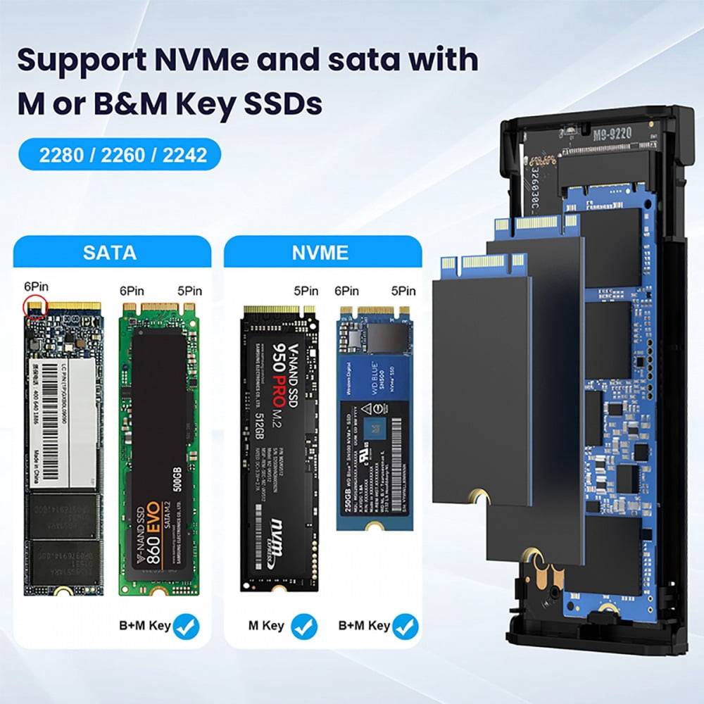 CY Type-C USB3.2 USB4 20Gbps to M-key M.2 NGFF NVME SATA SSD PCBA Enclosure 2280/2242/2260mm RTL9220
