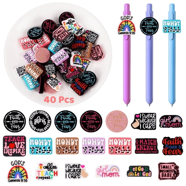 40 Pcs Silicone Focal Beads, Colorful Silicone Beads for Pens, Funny Words DIY Making Kit, Assorted Shaped Beads with Holes for Keychains, Car Charms, Necklaces, Bracelets, Jewelry