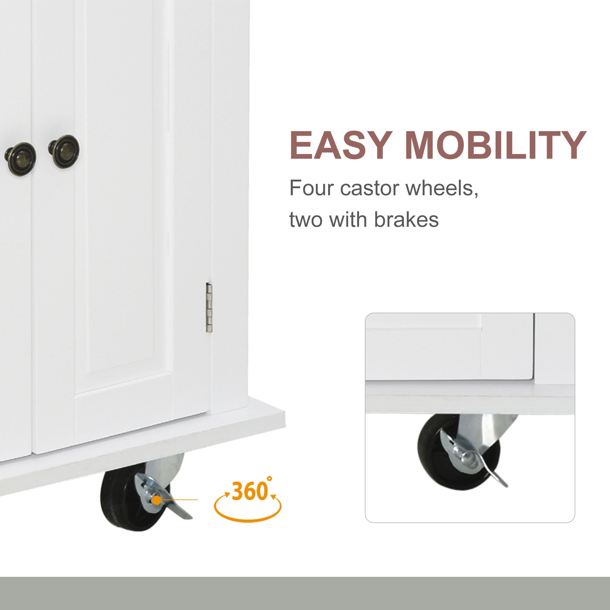 Kitchen Islands HOMCOM Kitchen Island on Wheels, Rolling Cart with Rubberwood Top, Spice Rack, Towel Rack and Drawers for Dining Room, White,Wooden Kitchen Islands