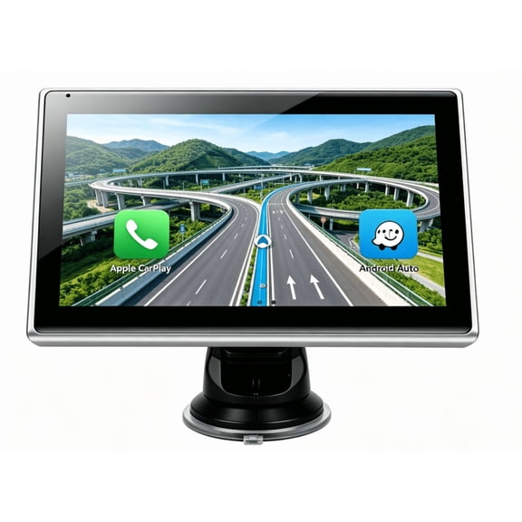 7" Portable Wireless CarPlay Screen for Car – Apple CarPlay & Android Auto, HD Touch Screen Car Stereo, Bluetooth, GPS Navigation, Voice Control, Plug-and-Play with FM/AUX/Mirror Link (Silver)