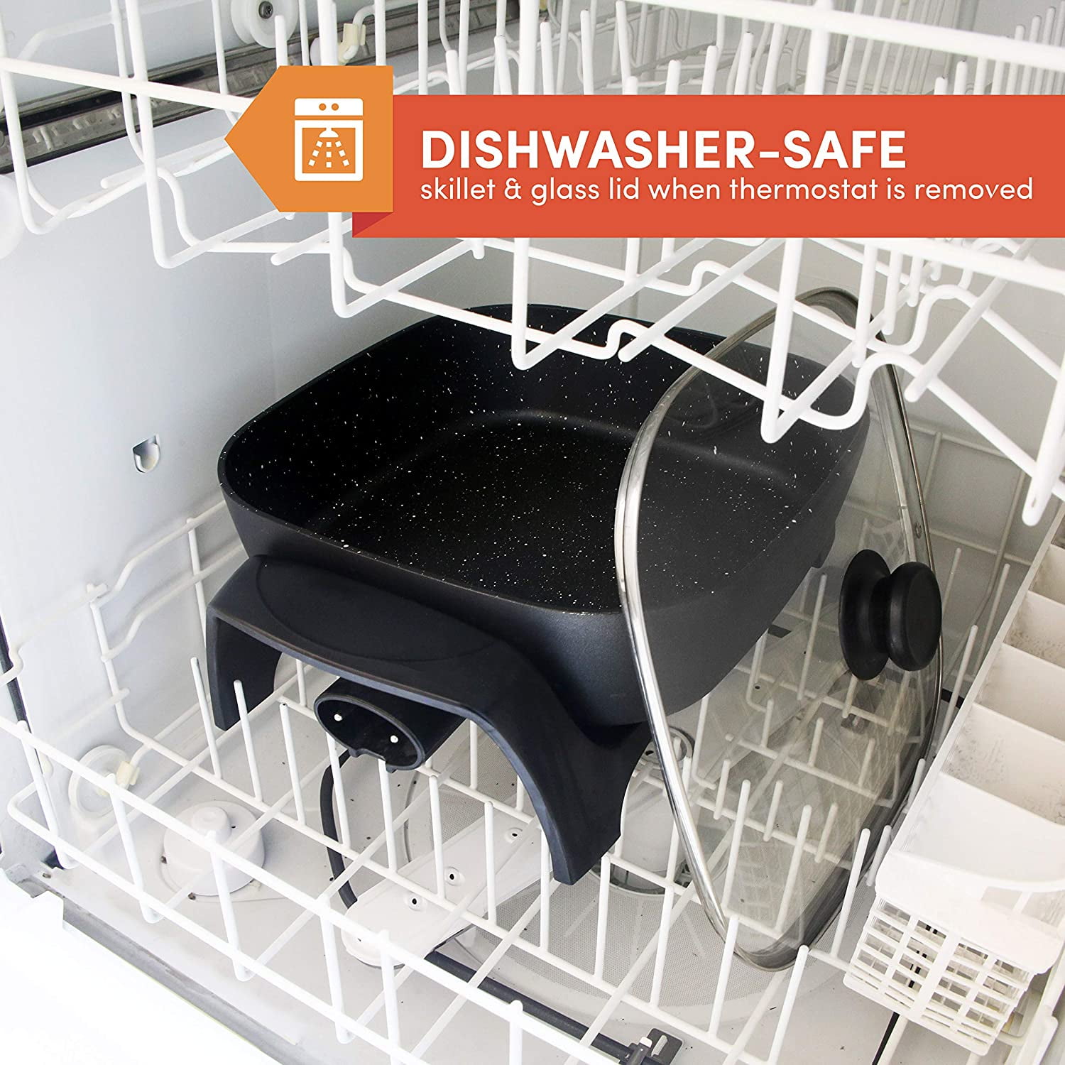 iTouch EG2212 Healthy Ceramic Coated Electric Skillet - Dishwasher Safe - Rapid Heat Up - 1200W Dark Grey