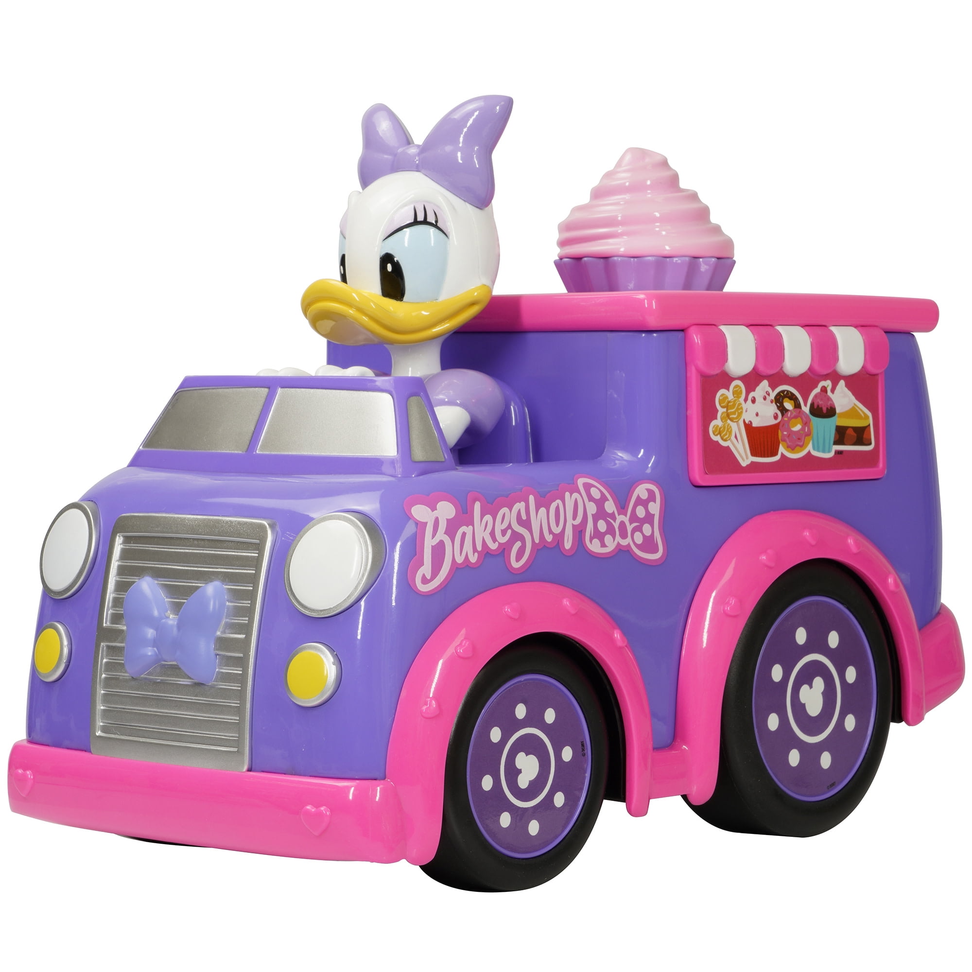 Disney Junior: 9" R/C Daisy Duck Bakeshop Cruiser – Pink & Purple Light-Up Toy Dessert Vehicle, Spins & Wheelies, EZ Pushbutton Remote Control, Kid 3+