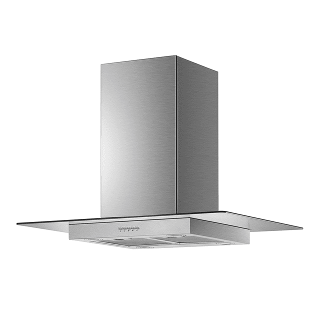 Campana decorativa de isla de 90 cm (36 pulgadas) IHD Isola Miami 90 en acero inoxidable y cristal plano de isla