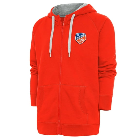 Men's Antigua Orange FC Cincinnati Logo Victory Full-Zip Hoodie
