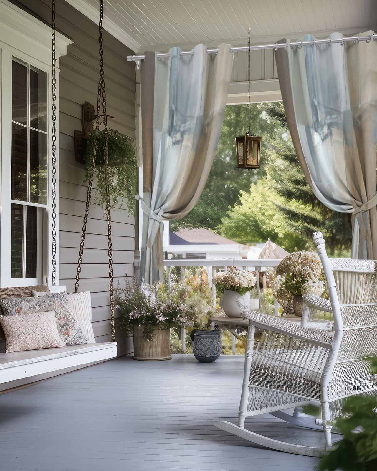 Blue Grey Art Outdoor Curtains for Patio, Vintage Painting Abstract Retro Art Privacy Drapes Grommet Waterproof Outside Curtains for Porch/Cabana/Balcony 54"x 95", 2 Panel