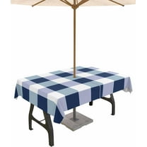 Outdoor Rectangle Tablecloth with Umbrella Hole and Zipper, Navy Blue Plaid Waterproof Table Cover, Spring Farmhouse Buffalo Checkered Washable Patio Tablecloths for Party Picnic, 60"x102"