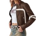 thumbnail image 3 of Stand Collar Women Long Sleeve Faux Leather Zipper Jacket Motorcycle Crop Coat, 3 of 5