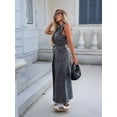 thumbnail image 4 of Womens Summer Casual Sleeveless Denim Shirt Dress Lapel Button Down Belted Jean Long Dresses, 4 of 7