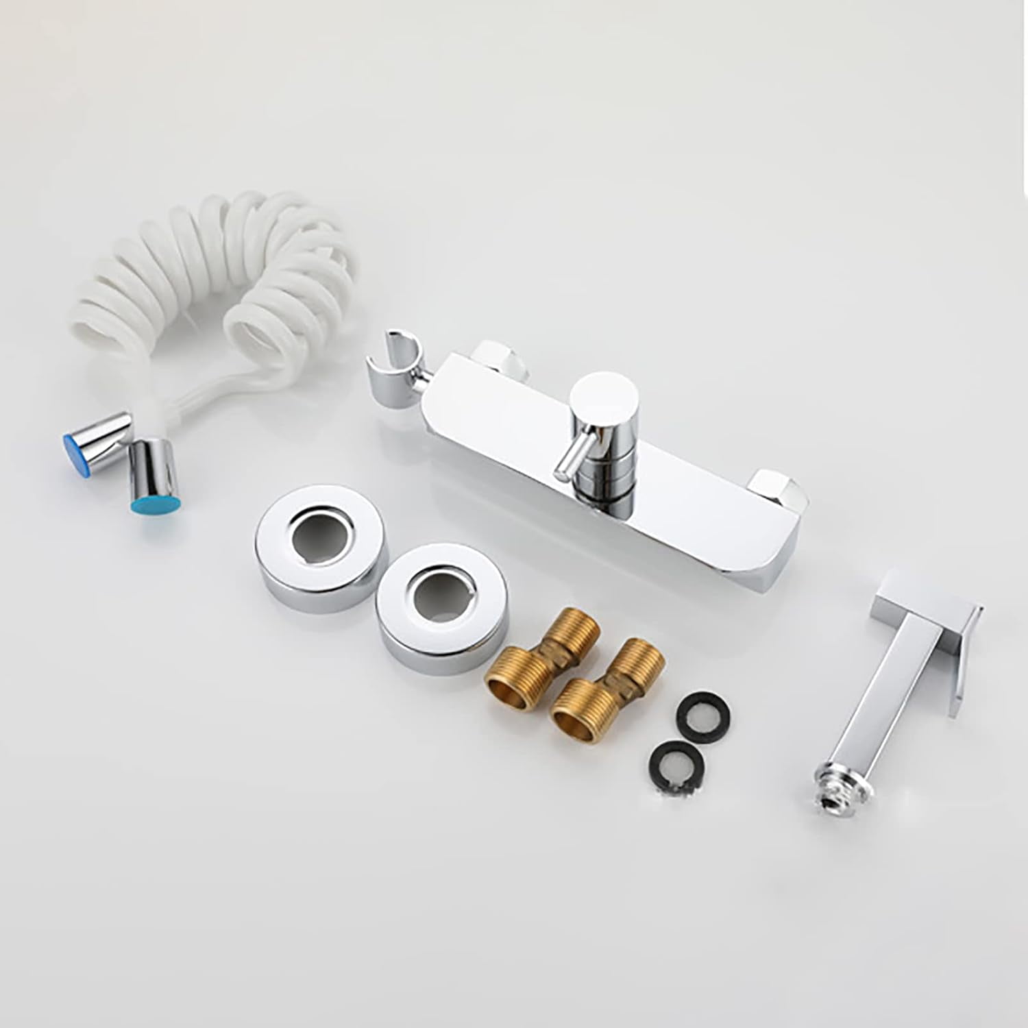 Handheld Bidet Sprayer for Toilet, Chrome Brass Bathroom Cloth Diaper Sprayer Set with Cold and Hot Water, Wall Mounted Toilet Bidet Sprayer Kit for Bathing Pets,Stainless Steel Hose