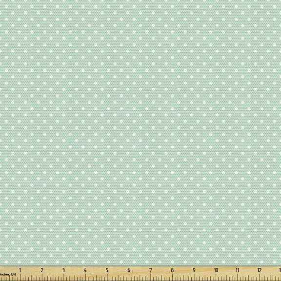 Ambesonne Green Fabric by the Yard Upholstery, Retro Little Polka Dots, 10 Yards, Mint Green White