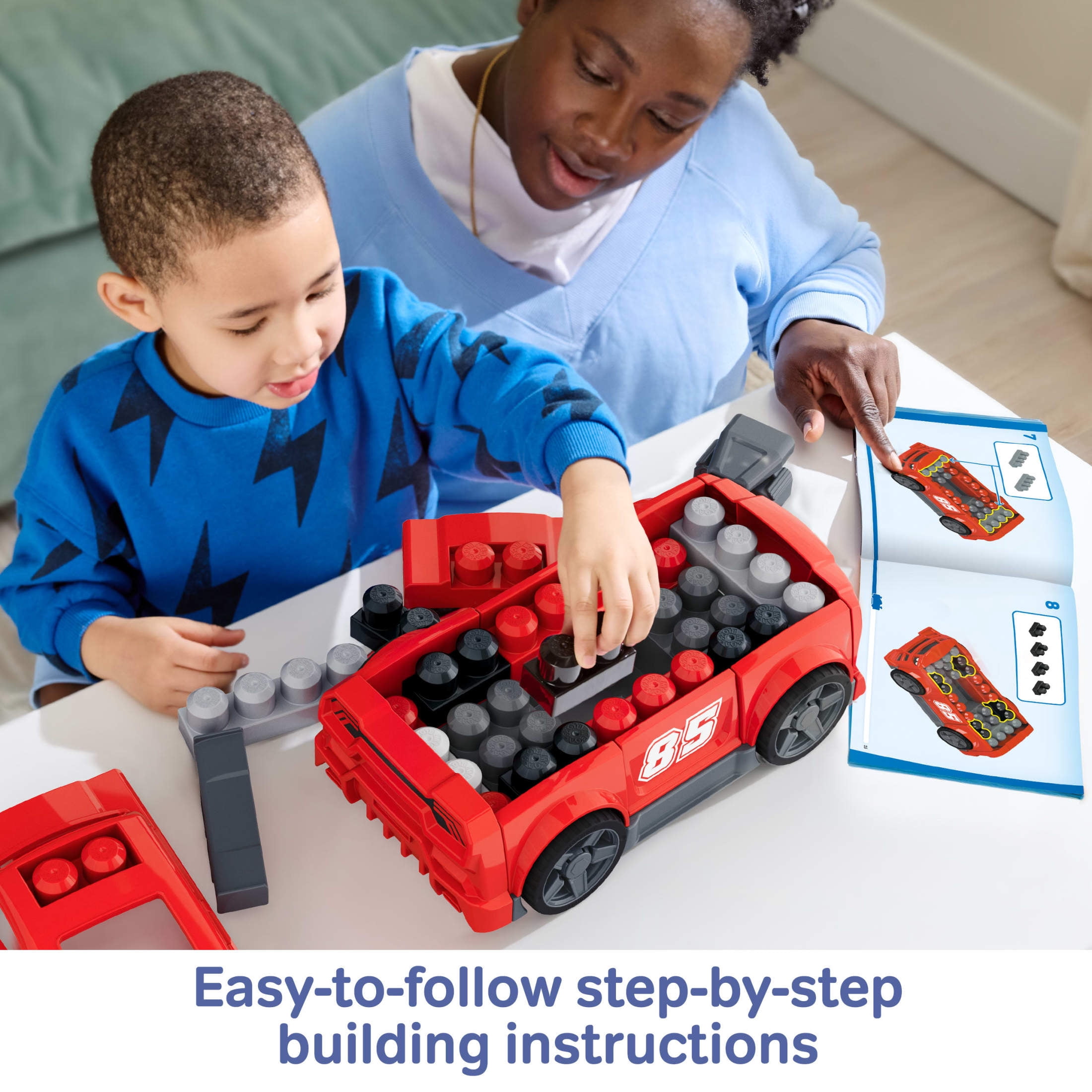 MEGA BLOKS Build & Go Race Car Building Block Toy with Rolling Wheels (26 Pieces) for Kids