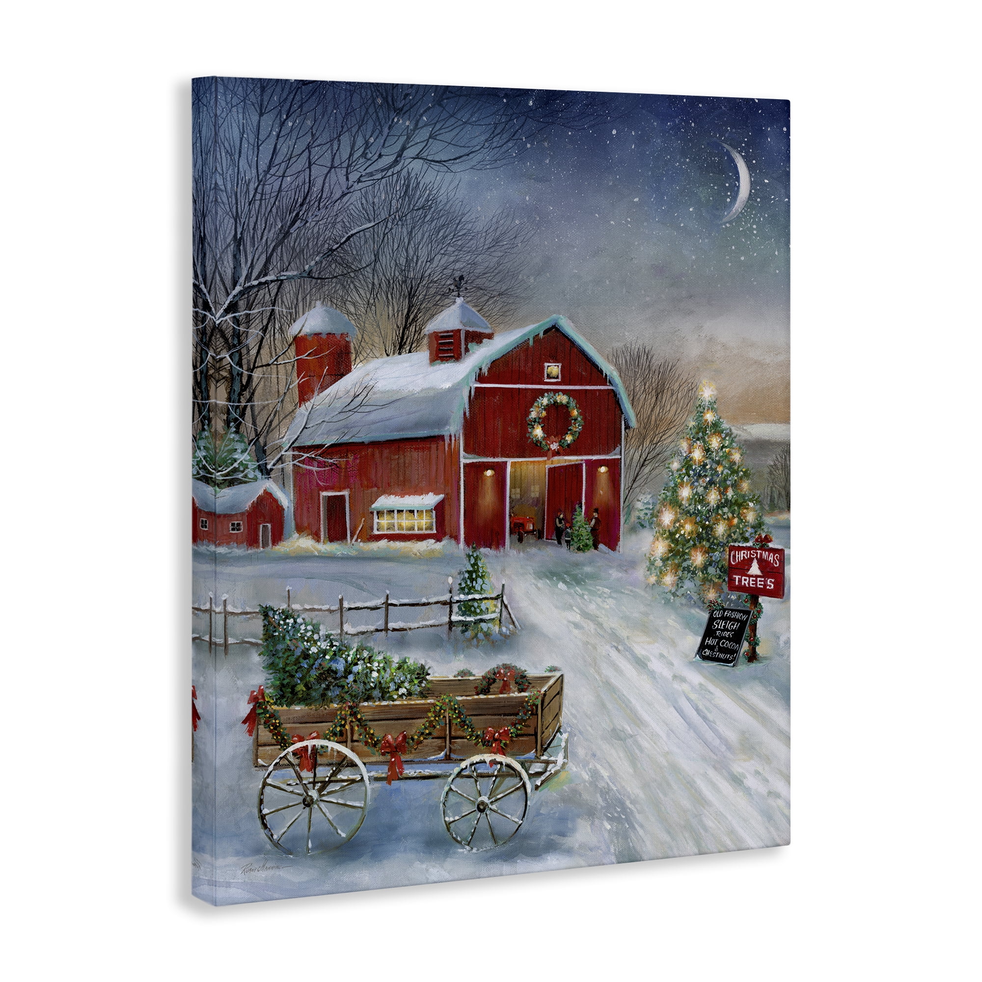 Stupell Industries Holiday Wagon & Barn Holiday Painting Gallery Wrapped Canvas Art Prints Wall Art, 16 x 20