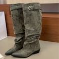 thumbnail image 6 of hopeusnice Women Knee High Slouchy Boots With Single Buckle Strap Pointed Toe Chunky Heel For Fashionable Evening Looks Gray 41, 6 of 8