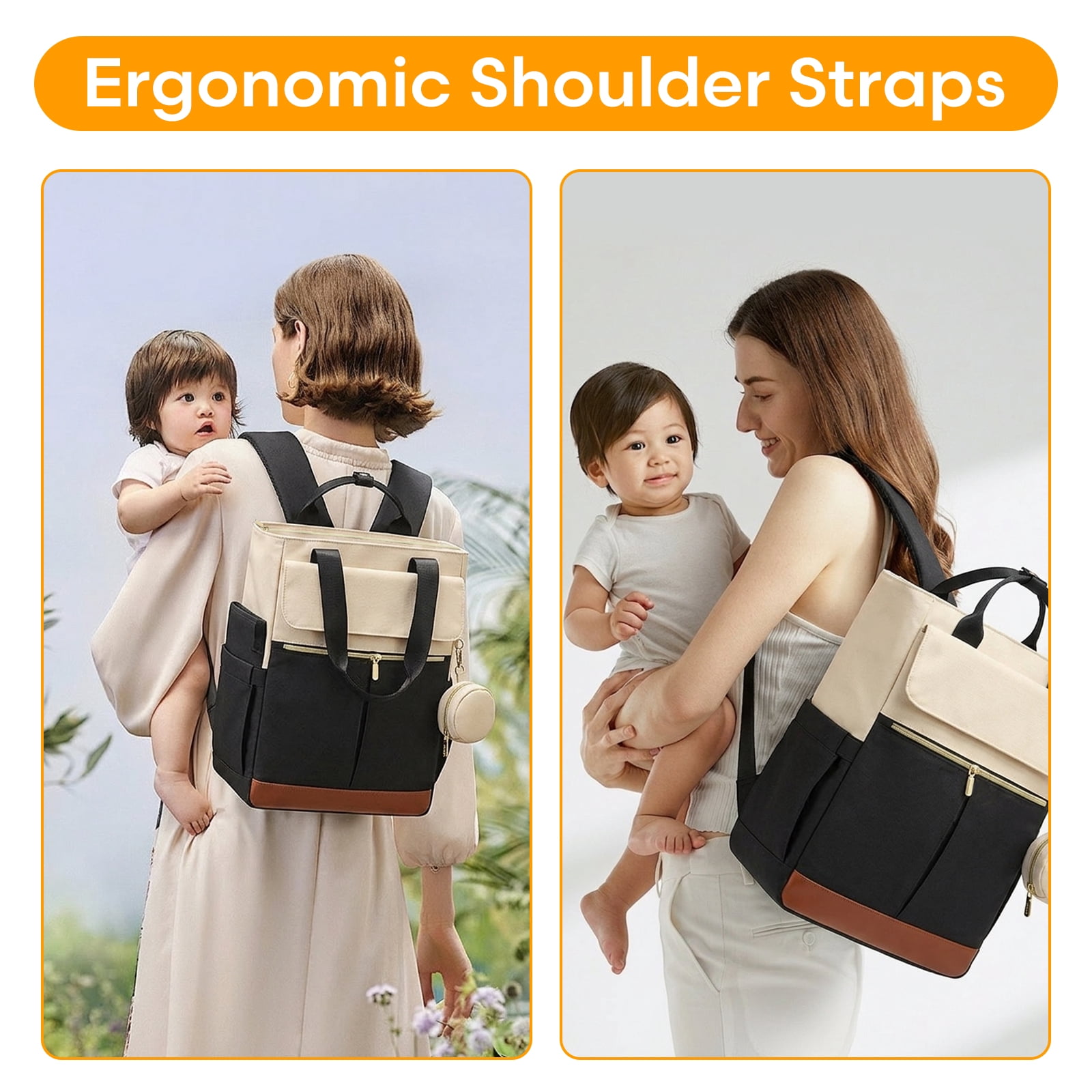 Baby Diaper Backpack with Changing Pad, Diaper Bag Backpack with 13 Pockets & Insulated Bottle Holders, Waterproof Travel Diaper Bag for Mom and Dad, Black Brown