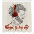 thumbnail image 3 of Ambesonne Music is My Life Shower Curtain, Man in Headphones, 69"Wx70"L, Paprika Eggshell, 3 of 3