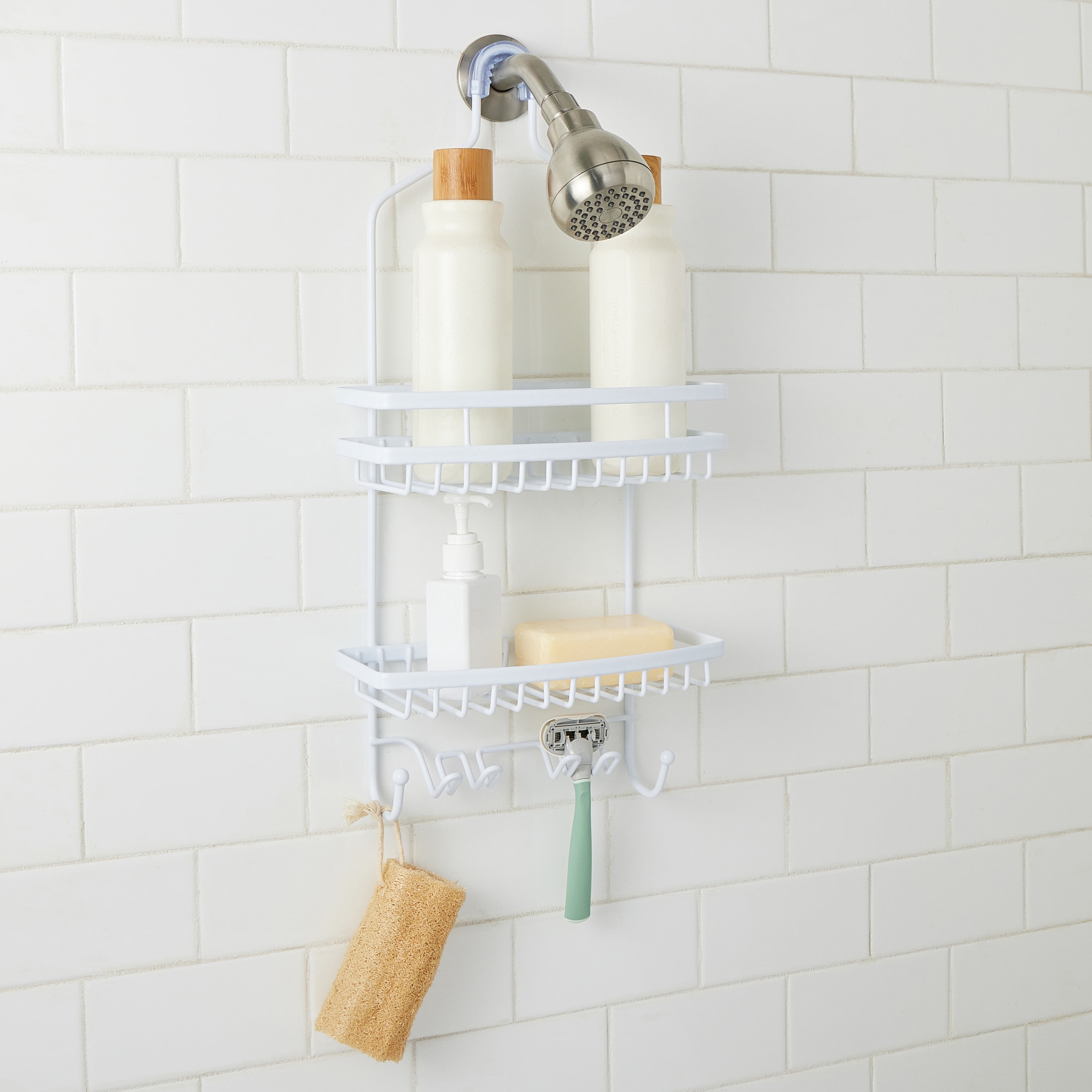 Bath Bliss Venice Metal 2 Shelf Tier Shower Caddy, White