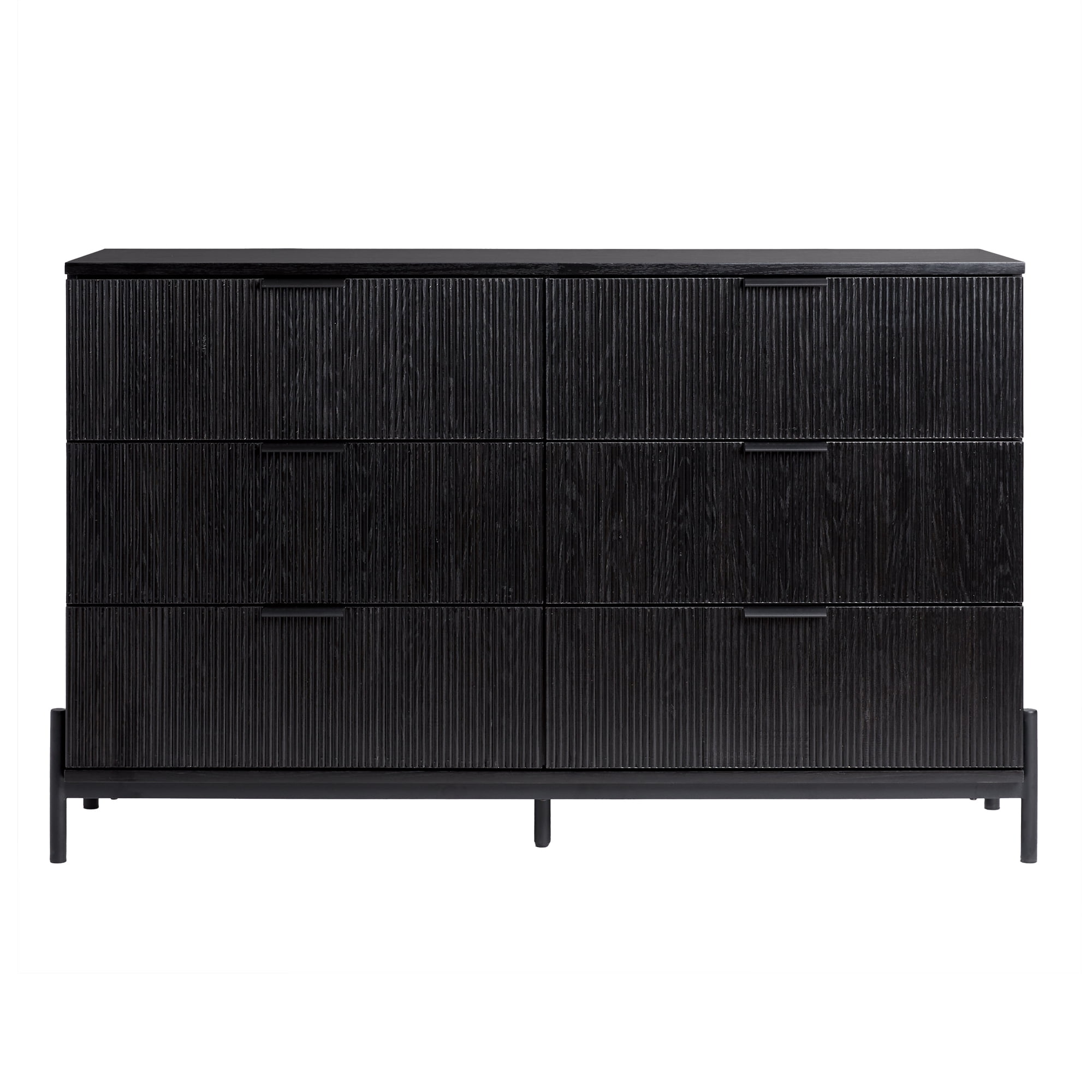 Walker Edison Mid-Century 6-Drawer Dresser with Reeded Drawer Fronts, Black