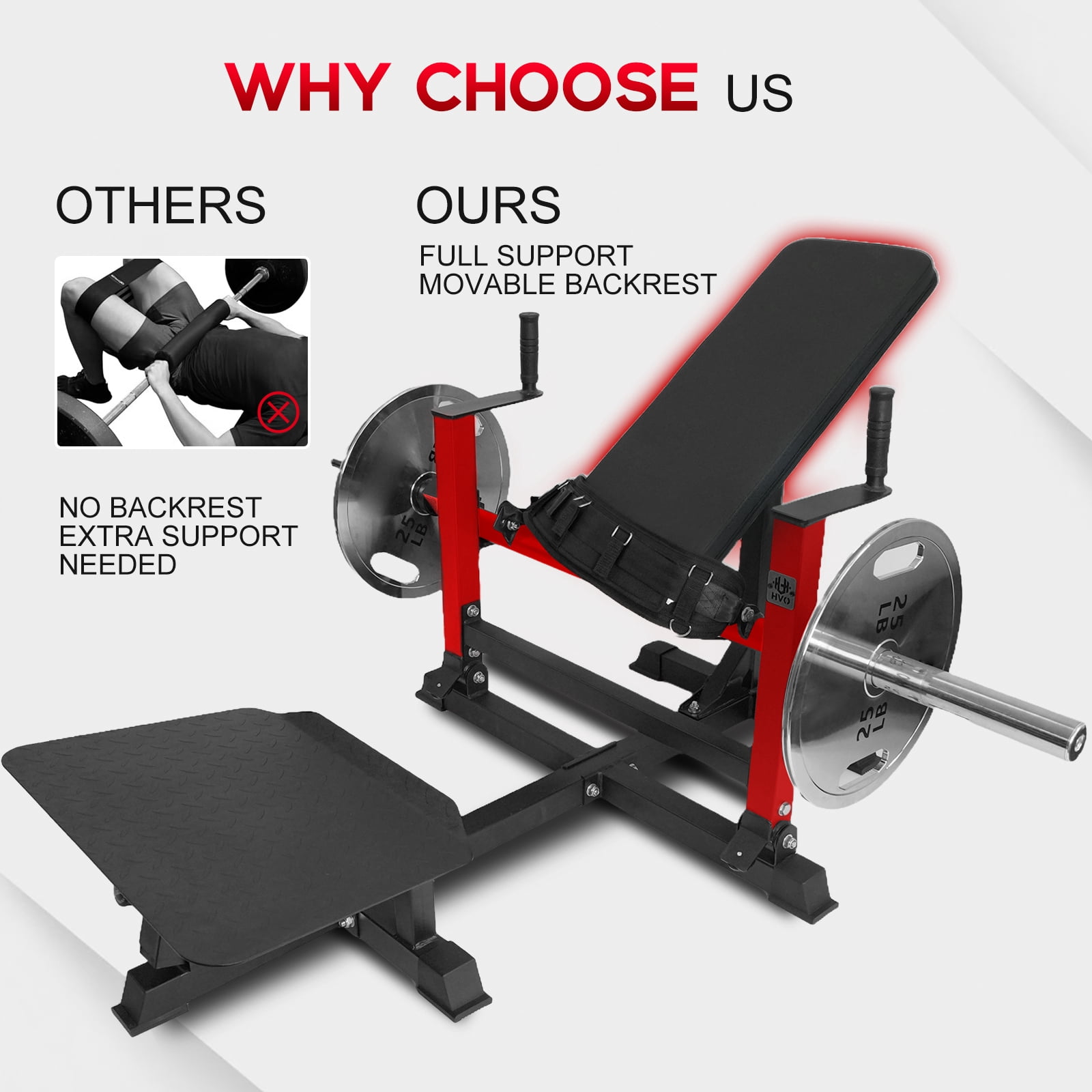 HeeH Hip Thrust Machine Glute Bridge: Heavy Duty Butt Muscle Building and Shaping Exercise Equipment with Adjustable Footboard Workout Home Gym 880LBS Red