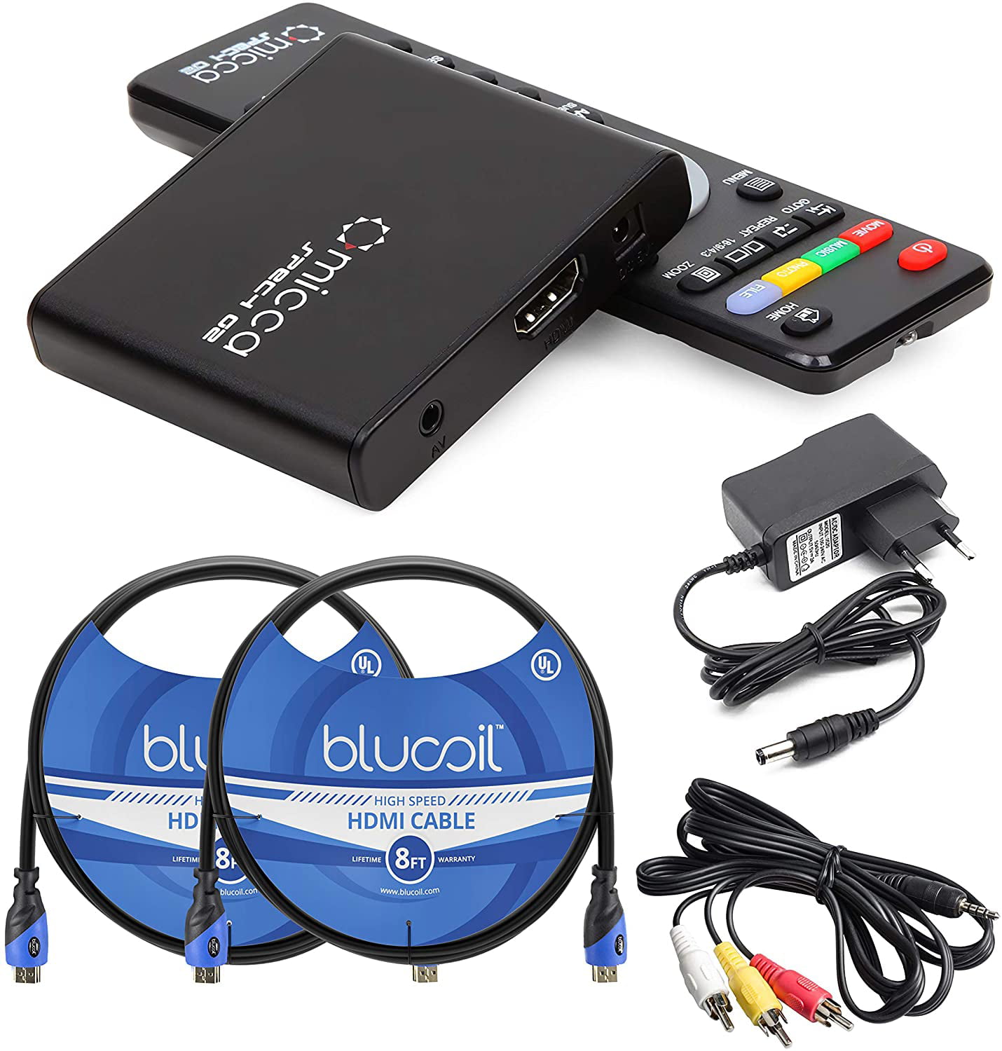Micca Speck G2 1080p Full-HD Ultra Portable Digital Media Players 2-Pack Bundle with Blucoil 2-Pack of 8-FT HDMI Cables 