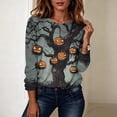 thumbnail image 5 of Craaazy Halloween Casual Tops for Women Loose Multicolor Crew Neck Long Sleeve Ghost Pumpkin Halloween Printed Top Outdoor Shopping Blouse, 5 of 8