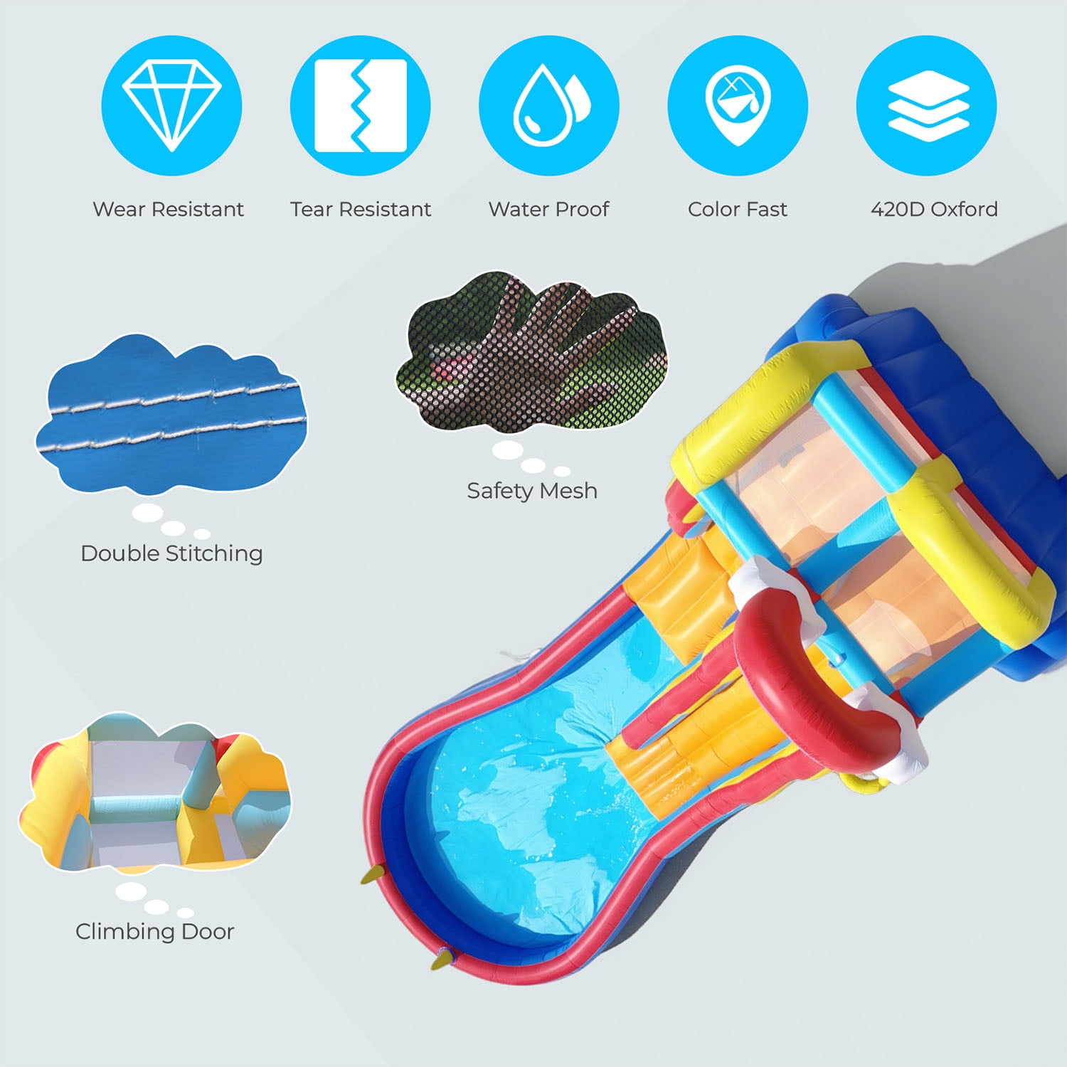 Tryset Inflatable Water Slide Bounce House with Climbing Wall & Splash Pool, Kids Outdoor Water Park with 680W Blower