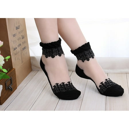 

Pianpianzi Fun Tube Socks Women Socks Men 12 14 Slipper Socks for Men Extra Large Ultrathin Transparent Beautiful Crystal Lace Elastic Short Socks BK