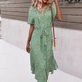 thumbnail image 2 of Abcnature Womens Maxi Dress, Women Bohemian Print Short Sleeve Button Bage Knee Length Dress, Plus Size Summer Casual Beach Party Long Dress Green M, 2 of 4