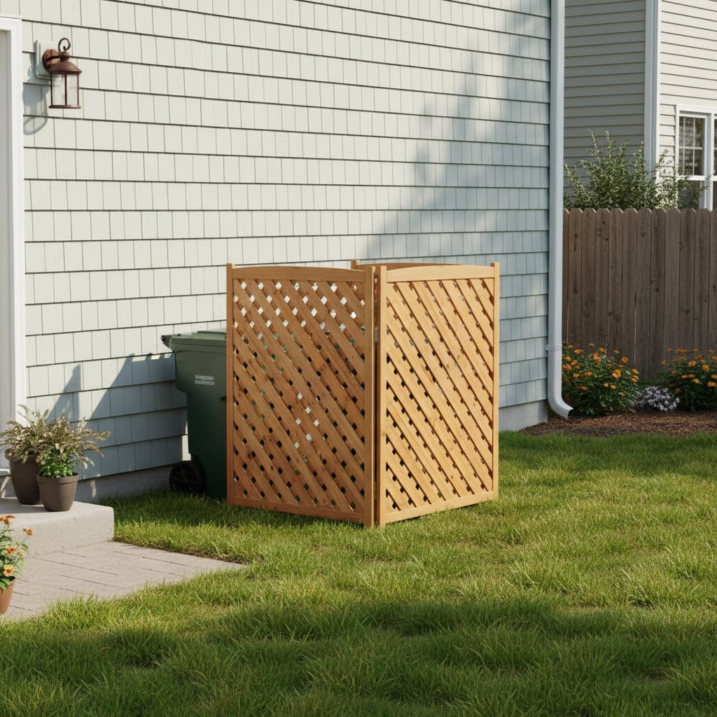 MAYEERTY 3-Panel Outdoor Wood Privacy Fence Screen, 32"Wx38"H Air Conditioner Trash Can Enclosure for Backyard Patio