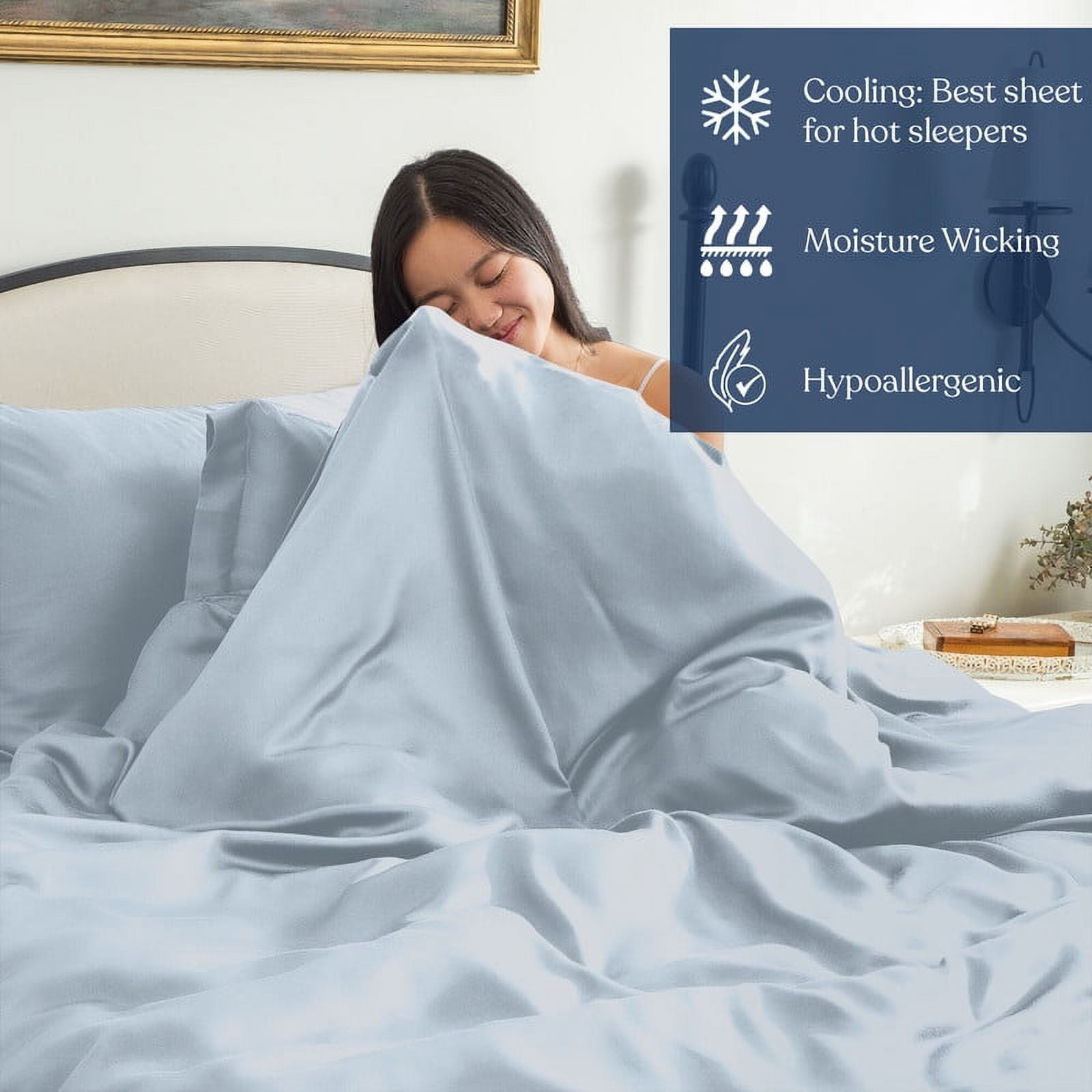 Delara 100% Eucalyptus Lyocell Tencel Bedding Sheet Bundle, King 7-Piece Set, Cooling, Silky Soft, Breathable Sheets, Light Blue