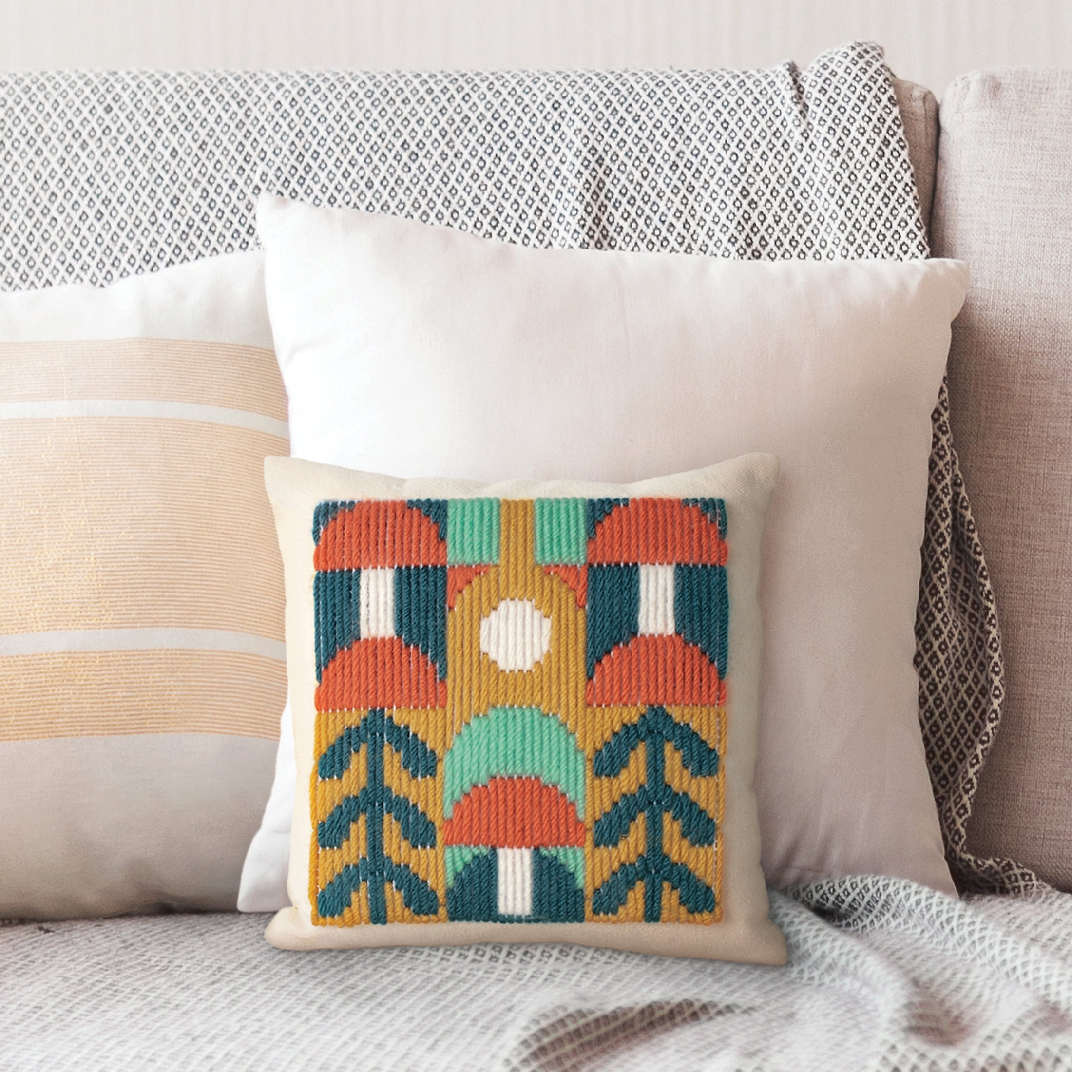 Hillfolk Bargello Mushroom Kit- Includes Printed 8" X 8" Bargello Canvas, Prefinished Pillow Case, Yarn, Needle, Fiber Fill And Instructions. Makes One 8" X 8" Pillow.