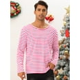 thumbnail image 2 of Unique Bargains Men's Striped T-Shirt Crew Neck Long Sleeves Pullover Tee Tops XL Pink Whi, 2 of 6