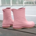 thumbnail image 5 of Women Mid Calf Waterproof Rain Boots, Matte Rubber Slip On Chunky Sole Mud Boots for Outdoor Rainy Days Pink 38, 5 of 9