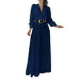 thumbnail image 2 of Jumpsuit Women Long Sleeve Sparkly Jumper V Neck Belted Wide Leg Pants Sets Evening Jumpsuit,Blue Polyester Jumpsuit For Women L, 2 of 7