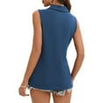 thumbnail image 6 of Sleeveless Collared Shirts for Women V Neck Tank Tops Fitted Dressy Casual Work Blouses Office Dark Blue S, 6 of 6