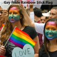 thumbnail image 3 of Gay Pride Rainbow Stick Flag, 20PCS Small Mini Gay Pride Flags, Handheld LGBTQIA+ Flags on Sticks, 2 Patterns, 5x8 inch, Fade Resistant & Vivid Color, Small Flags for Gay Pride Decoration, 3 of 8