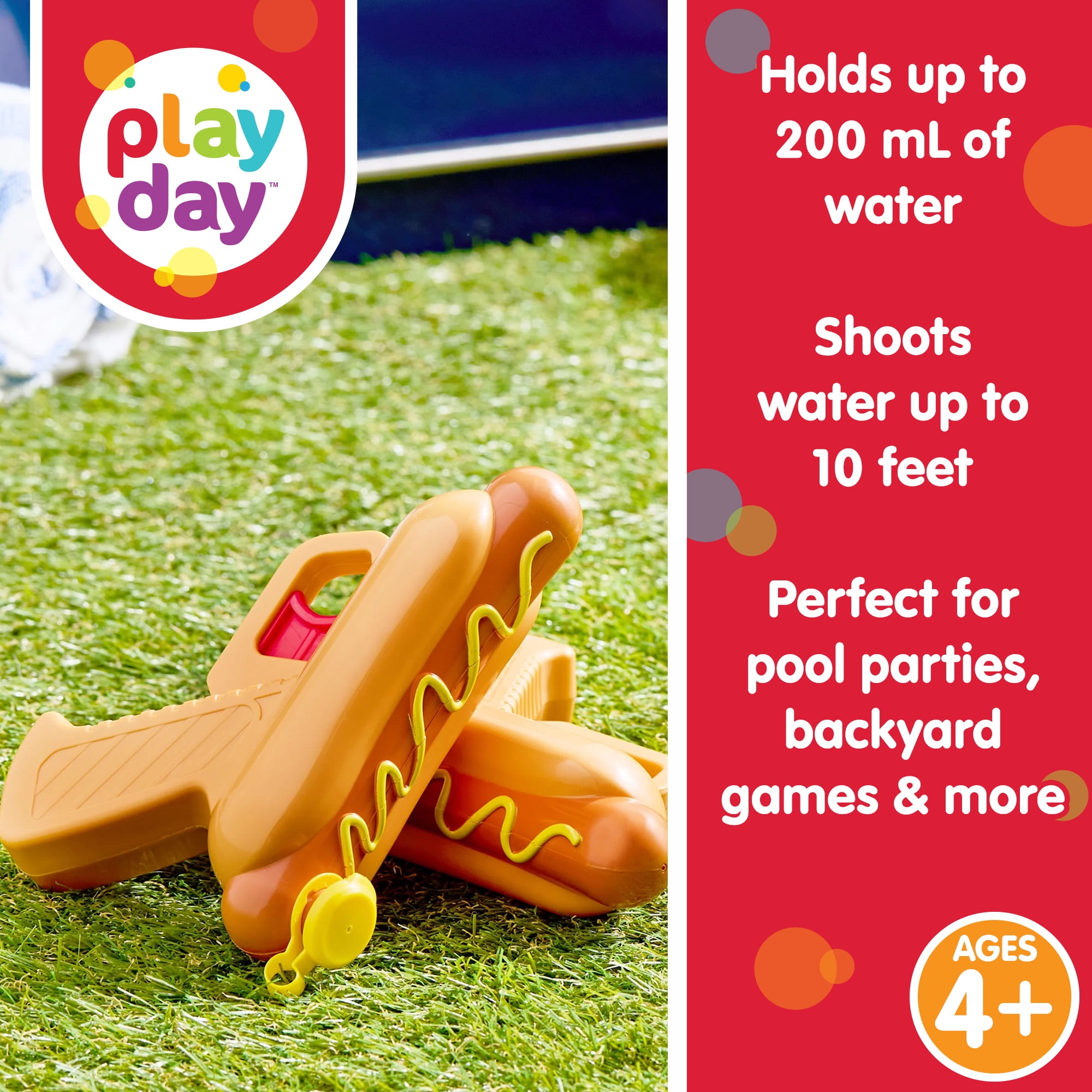 Play Day Plastic Hot Dog Water Blaster, Brown and Yellow