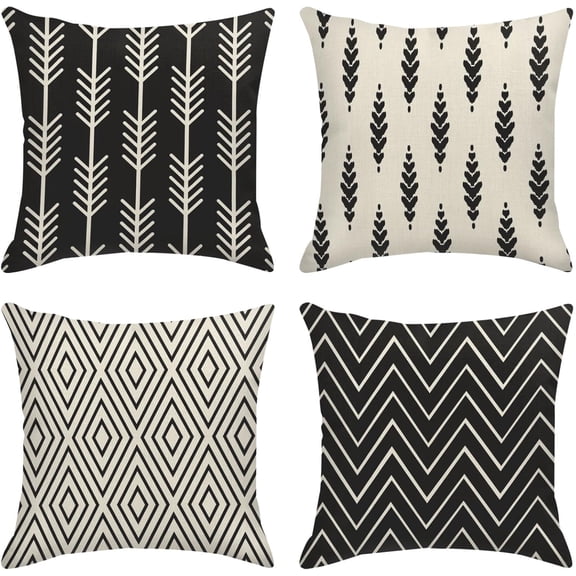 Throw Pillow Covers Home Decor Set of 4 Vintage Retro Geometric Cute Bohemian Pillow Cases Decorative 18 x 18 Inches Outdoor Cushion Couch Sofa Pillowcases