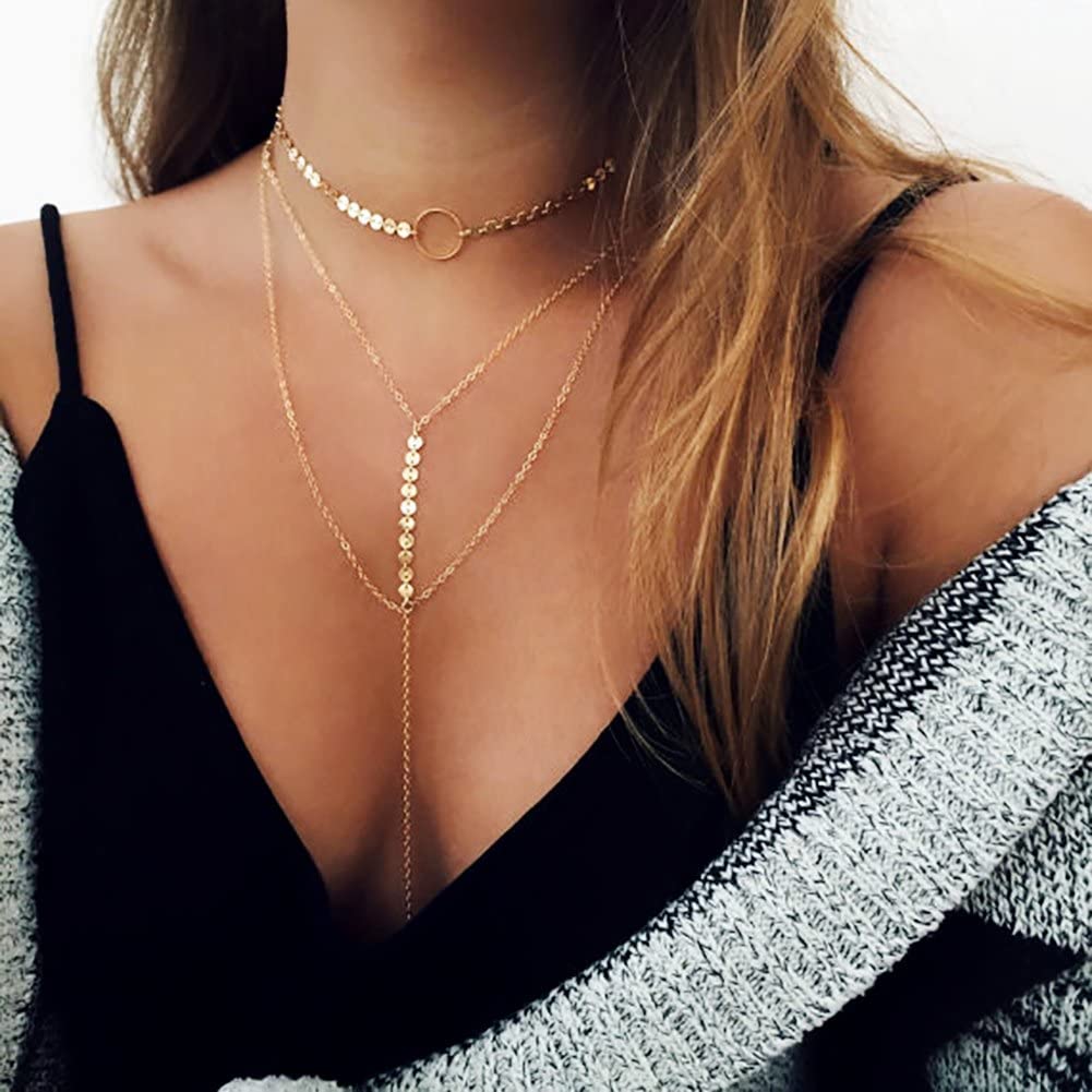Stylish Layered Sequins Choker Necklace 