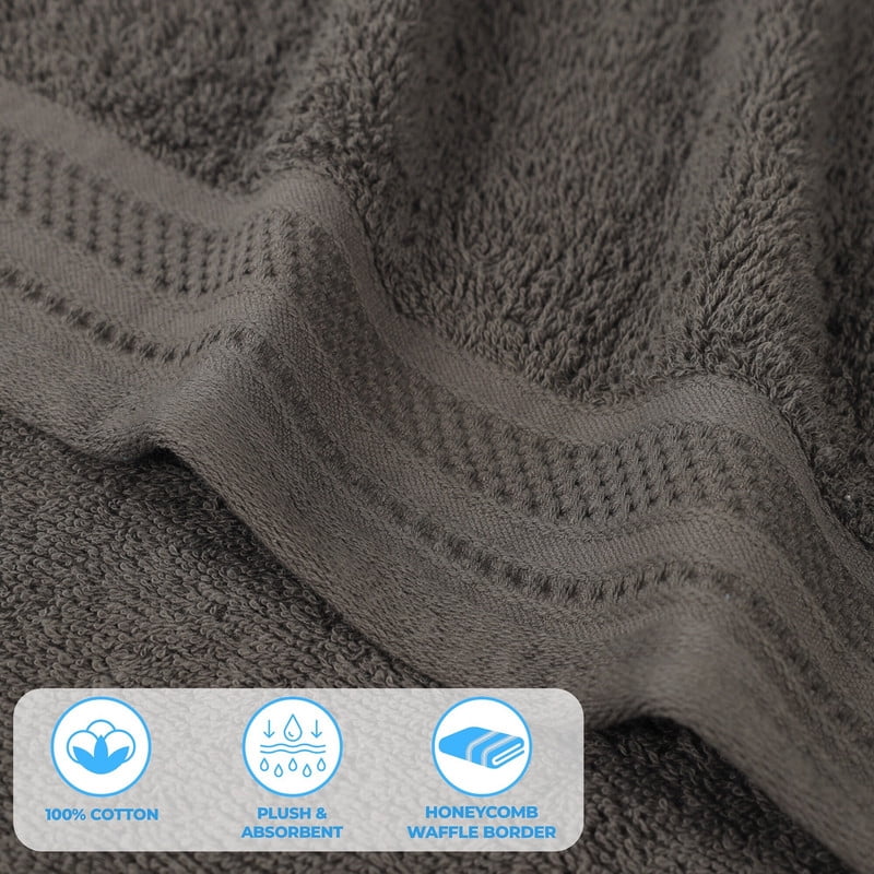 Superior Honeycomb Cotton Medium Weight Face Towels Washcloths, Set of 12, Gunmetal