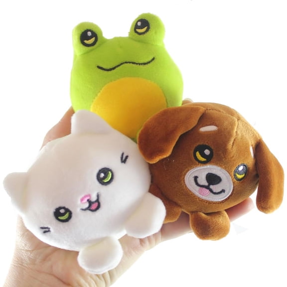 Set of 3 Pets - Dog, Frog & Cat - Cute Ball Plush Stuffed Animals- Adorable Mini