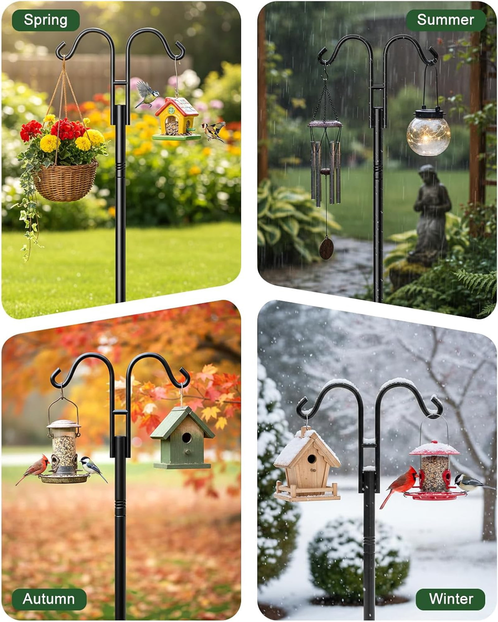 Fmxomd Bird Feeders Pole,Shepherds Hooks for Outdoor 1 Pack 60 Inch Bird Feeders for Outdoors with 5 Prongs Base Hanging Planters for Outdoor, Black