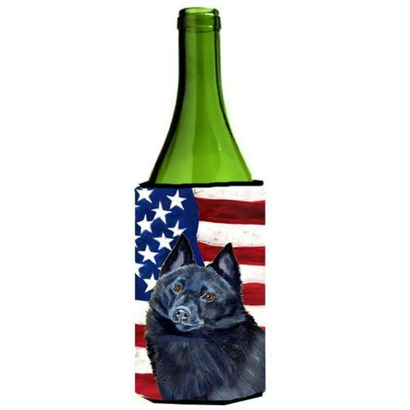 USA American Flag with Schipperke Wine bottle sleeve Hugger 24 oz.