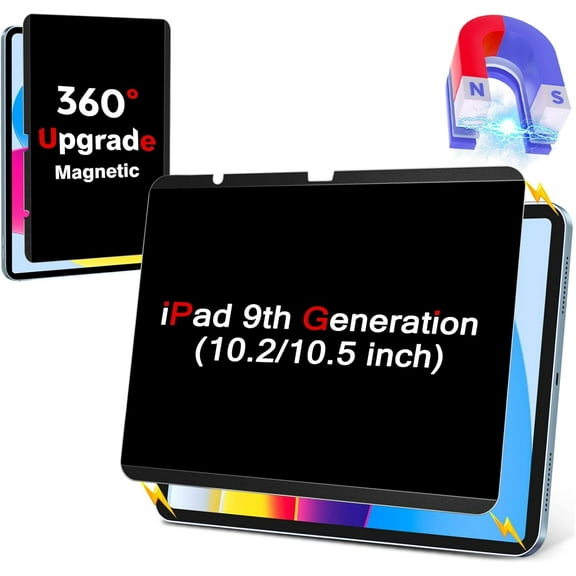 Privacy Screen Protector for iPad 9th Generation (10.2-inch, 2022 Model), Magnetic Removable & Reusable Anti Blue Light Filter